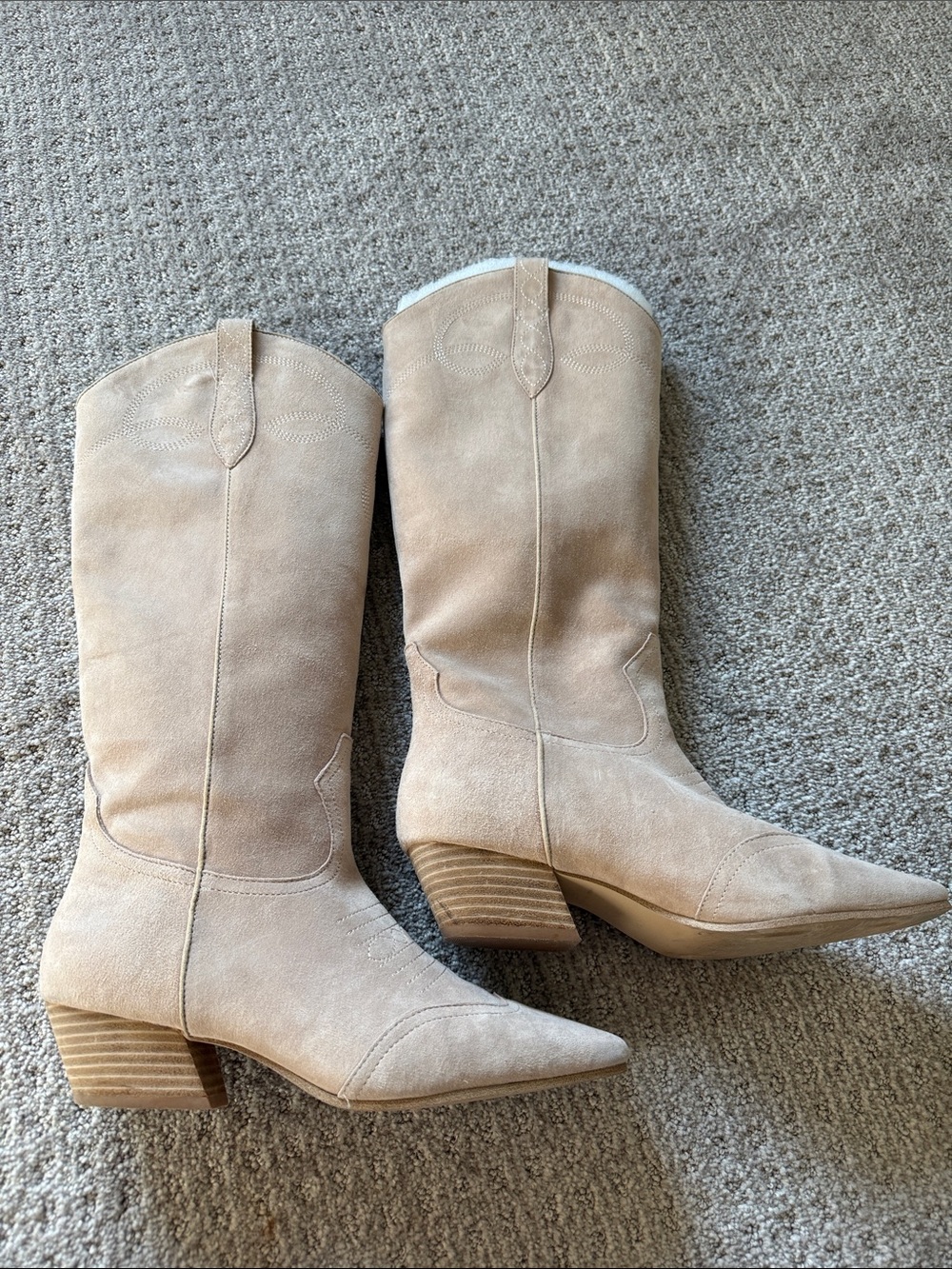 Steve Madden Beige Suede Western Mid-Calf Boots